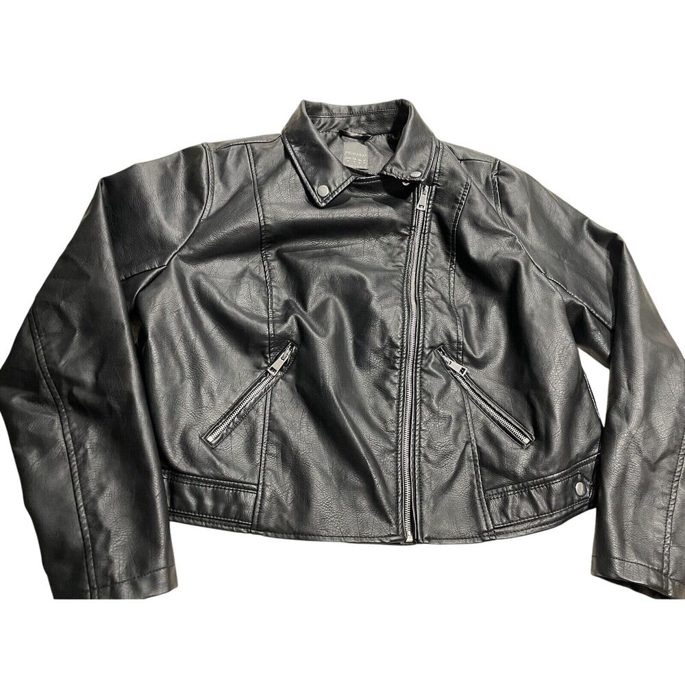Primark Moto Jacket Asymmetrical Zip Womens Sz 16 Black Vegan Leather Motorcycle